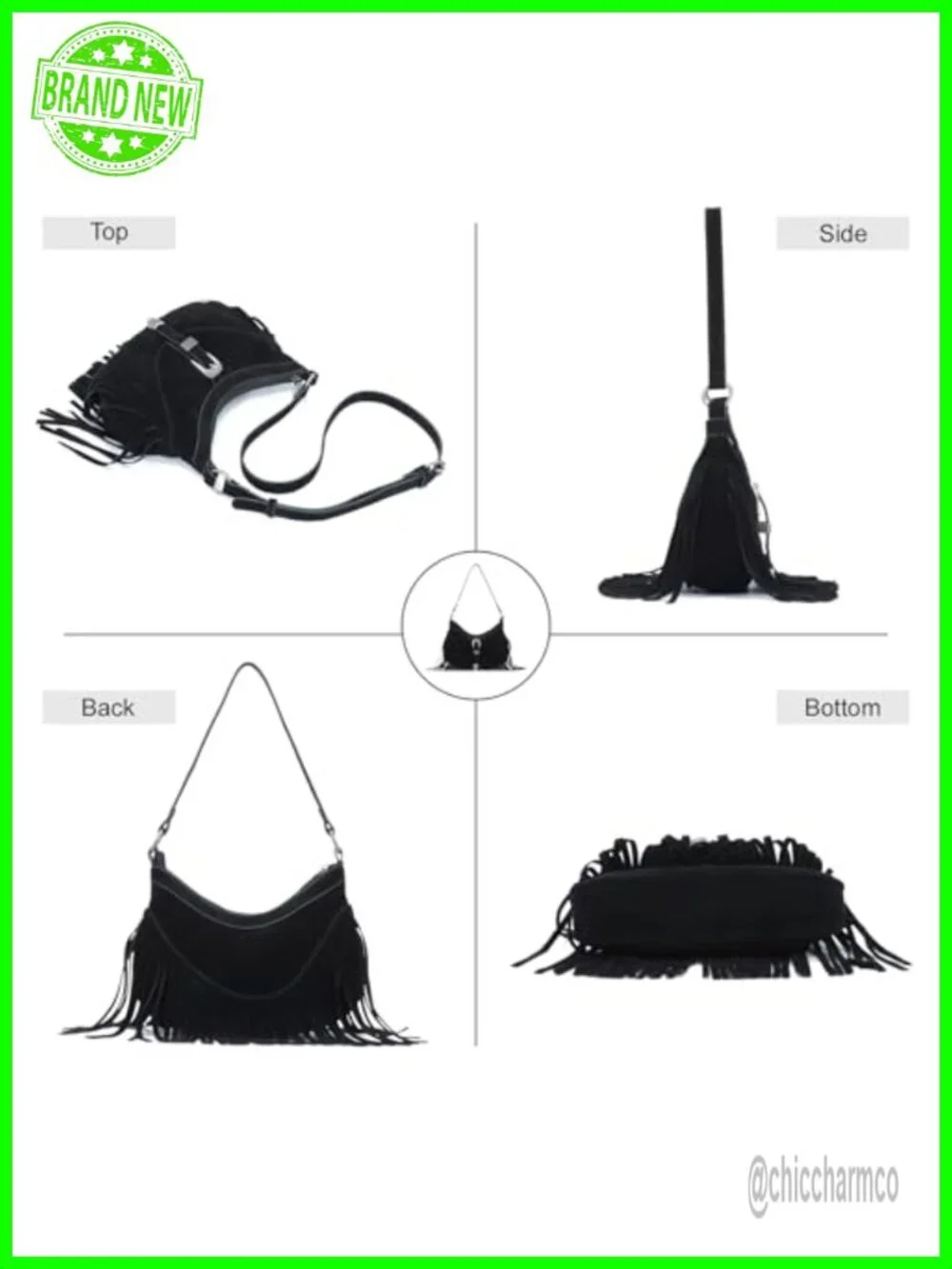 Vegan Suede Fringe Hobo Bag Crossbody Shoulder Purse Tassel Western Style